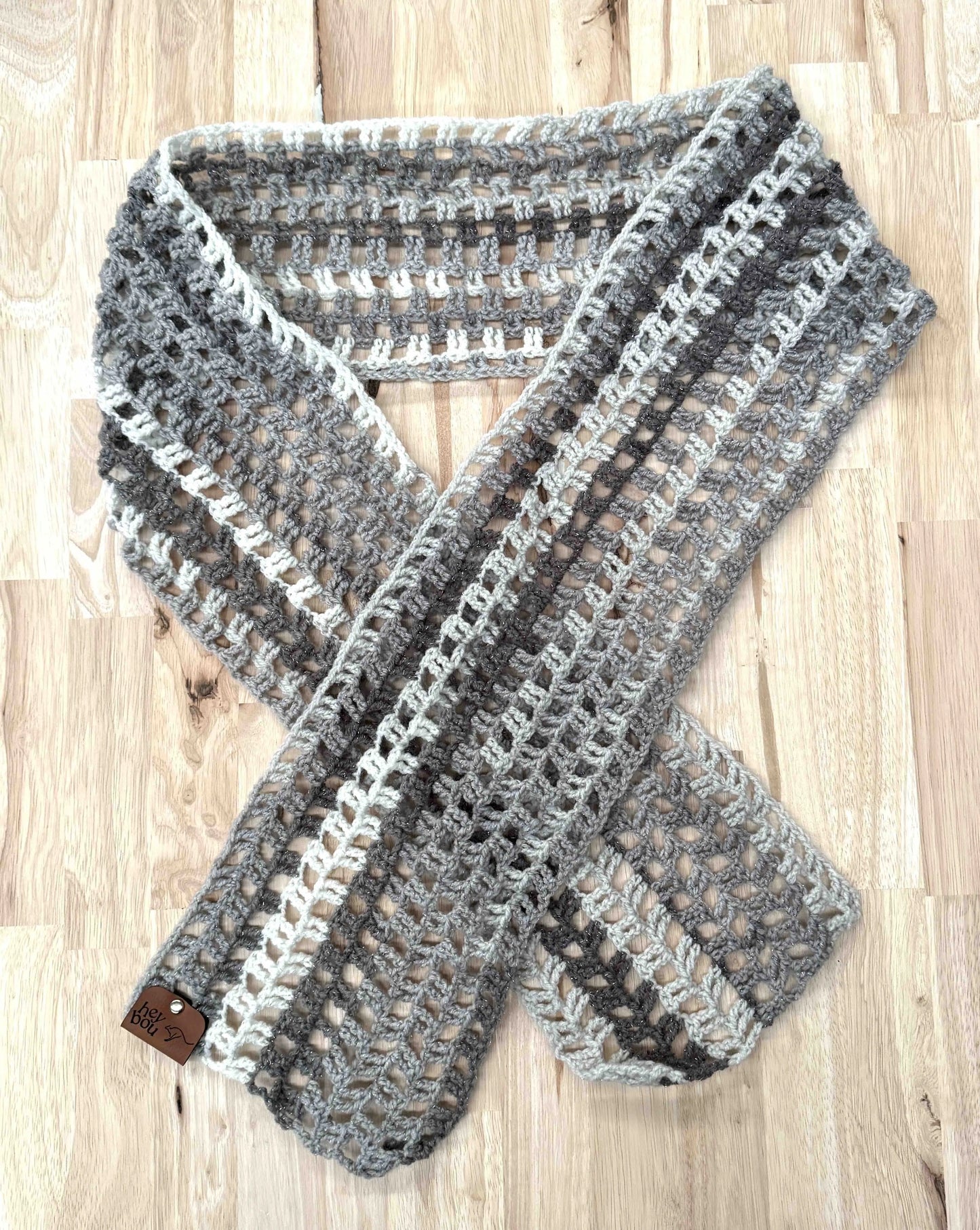 Sparkle Greys Treble Crochet Scarf 182cm x 18cm HeyBou - Made by Lisa