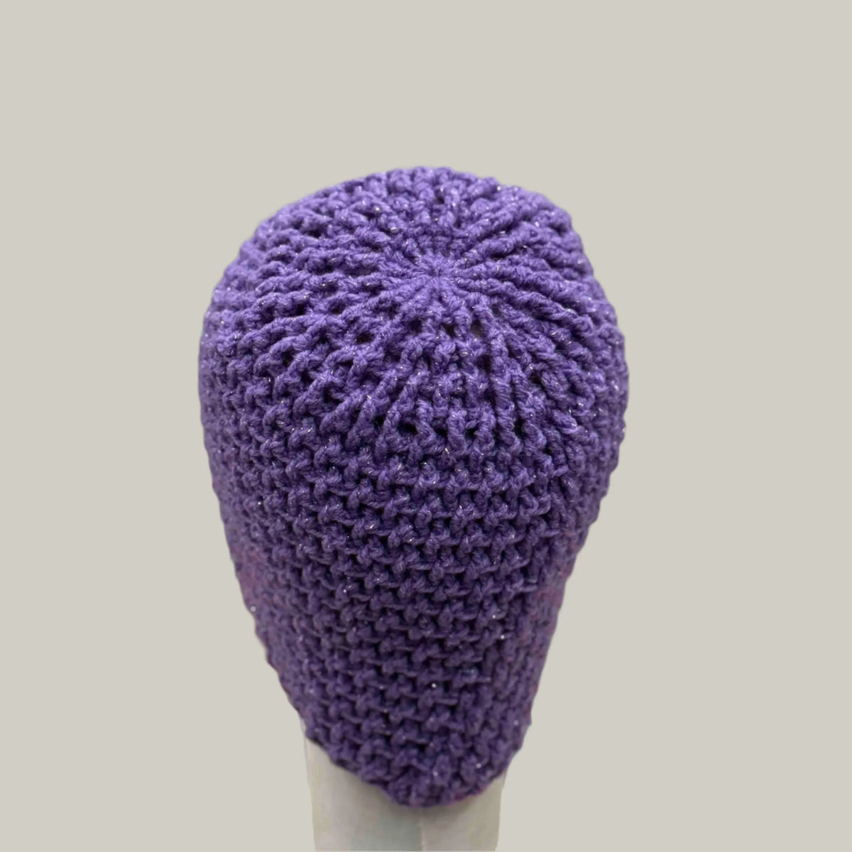 Sparkle Purple Treble Crochet Moss Rib Adult Beanie 56-75cm H 22cm HeyBou