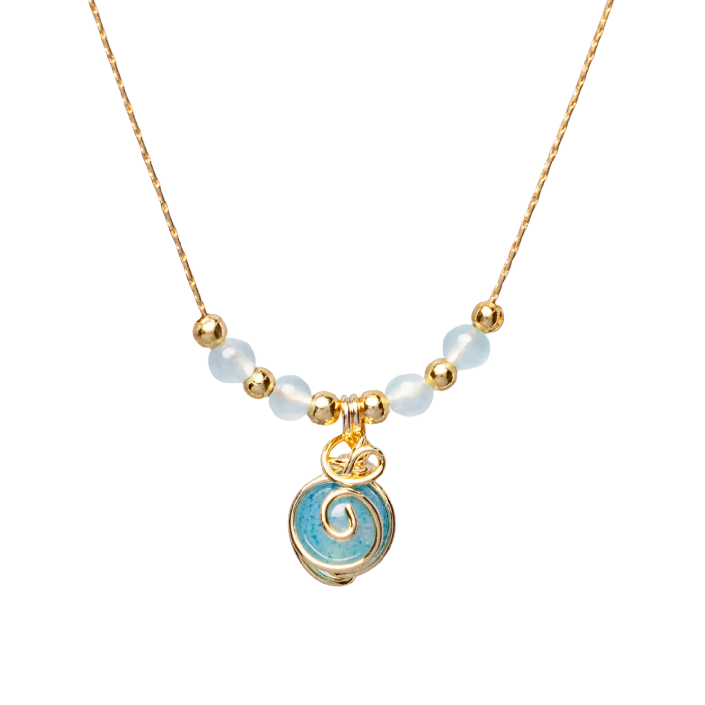 Gold Plated Natural Stone Agate Sphere Swirl & Beads Necklaces Hey Bou