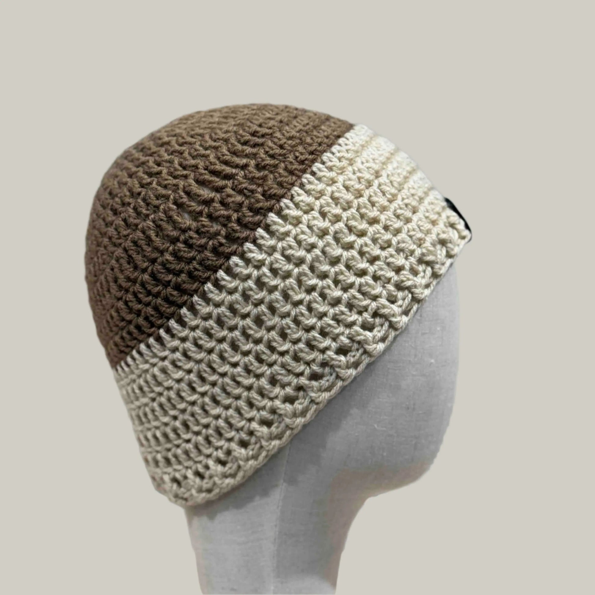Brown Tan Double Crochet 2cm Rib Adult Beanie 56-68cm H 24cm HeyBou - Made by Lisa