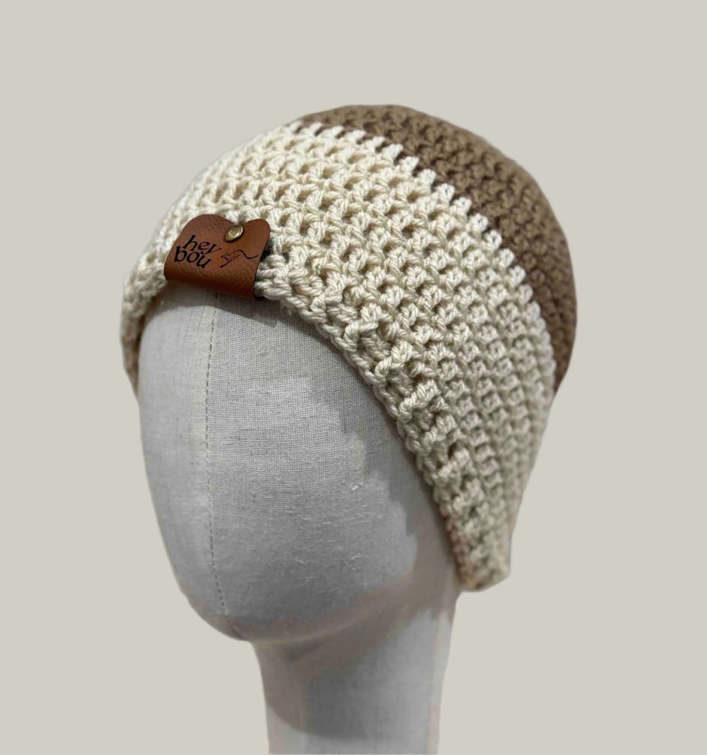 Brown Tan Double Crochet 2cm Rib Adult Beanie 56-68cm H 24cm HeyBou - Made by Lisa