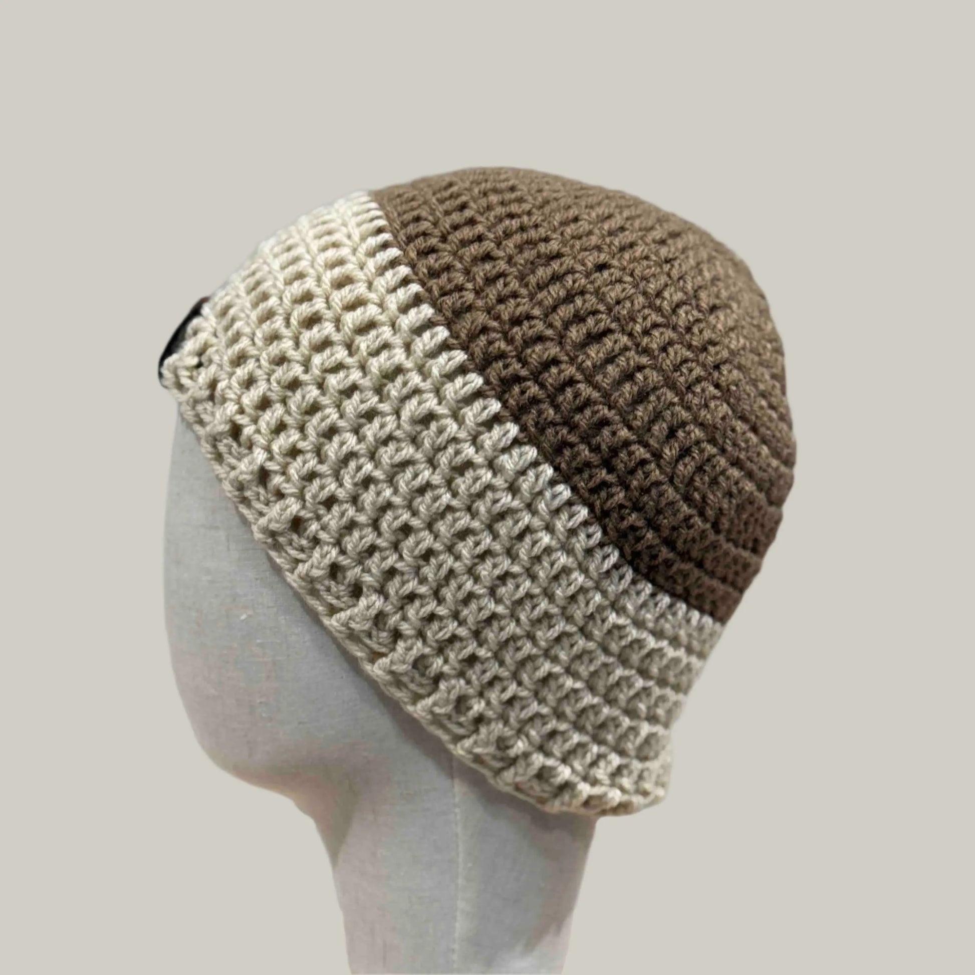 Brown Tan Double Crochet 2cm Rib Adult Beanie 56-68cm H 24cm HeyBou - Made by Lisa