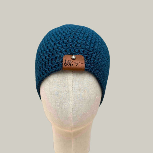 Deep Teal 2 Double Crochet Adult Beanie 51-65cm H 21cm HeyBou - Made by Lisa
