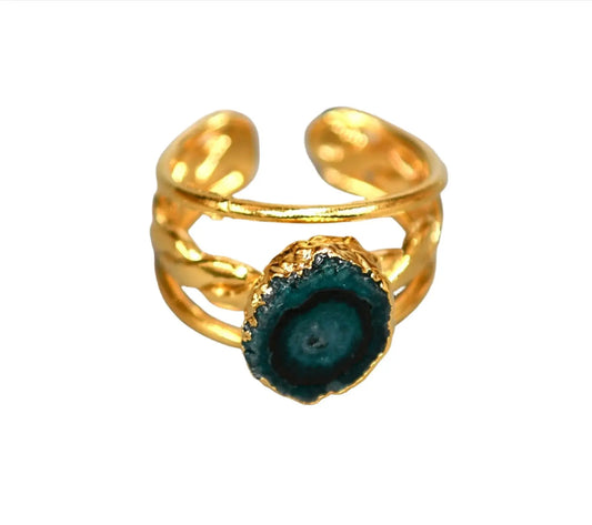 Natural Agate Circular Gold Plated Rings Hey Bou