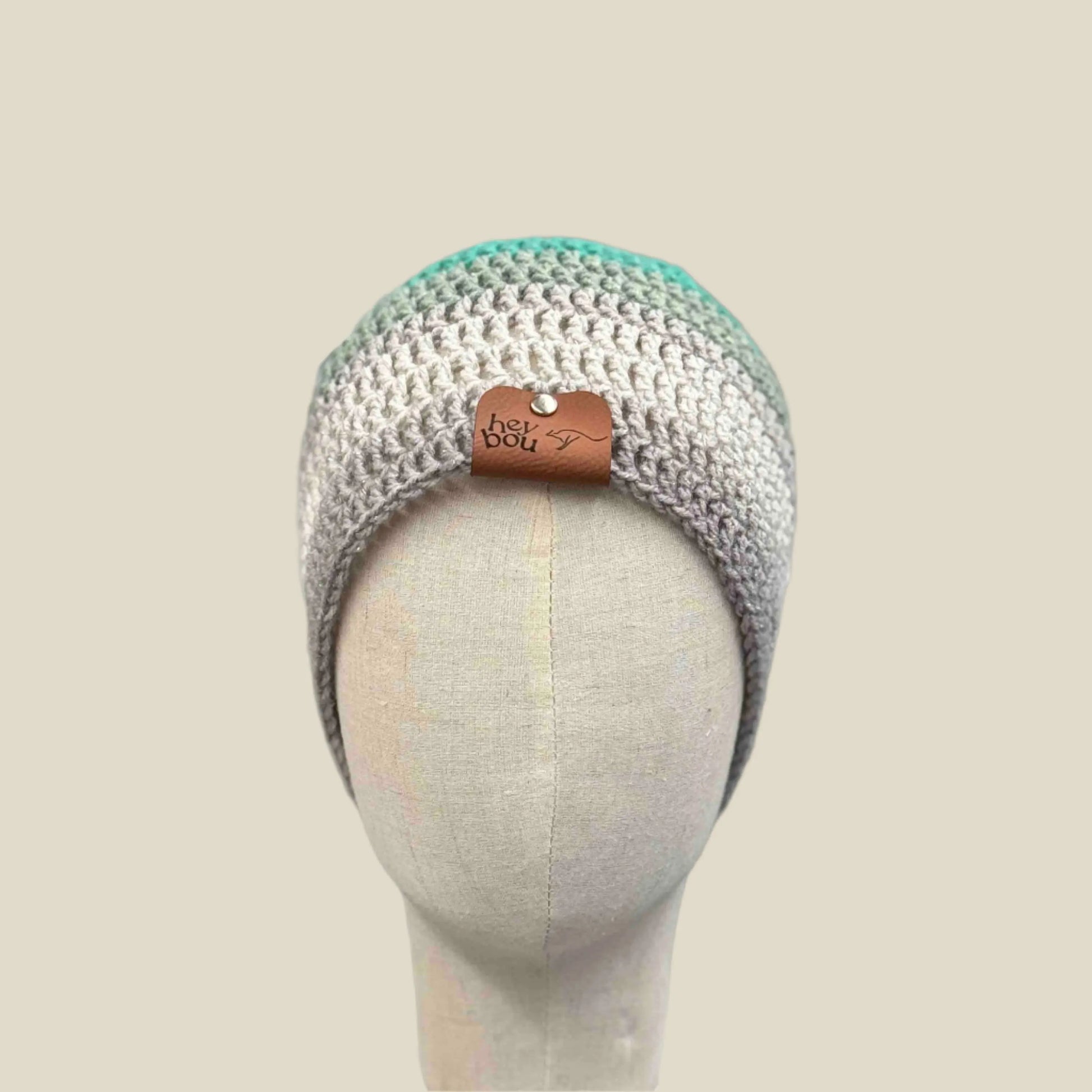 Teal Greys Treble Crochet Adult Sparkle Beanie 53-71cm H 21cm HeyBou - Made by Lisa