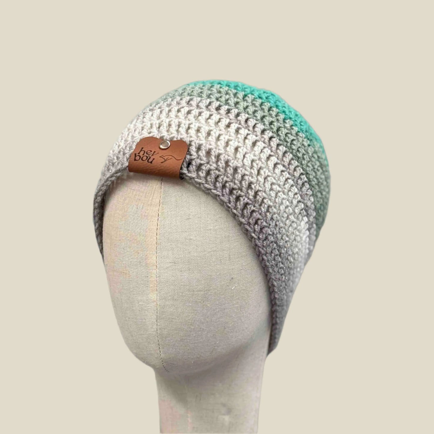 Teal Greys Treble Crochet Adult Sparkle Beanie 53-71cm H 21cm HeyBou - Made by Lisa