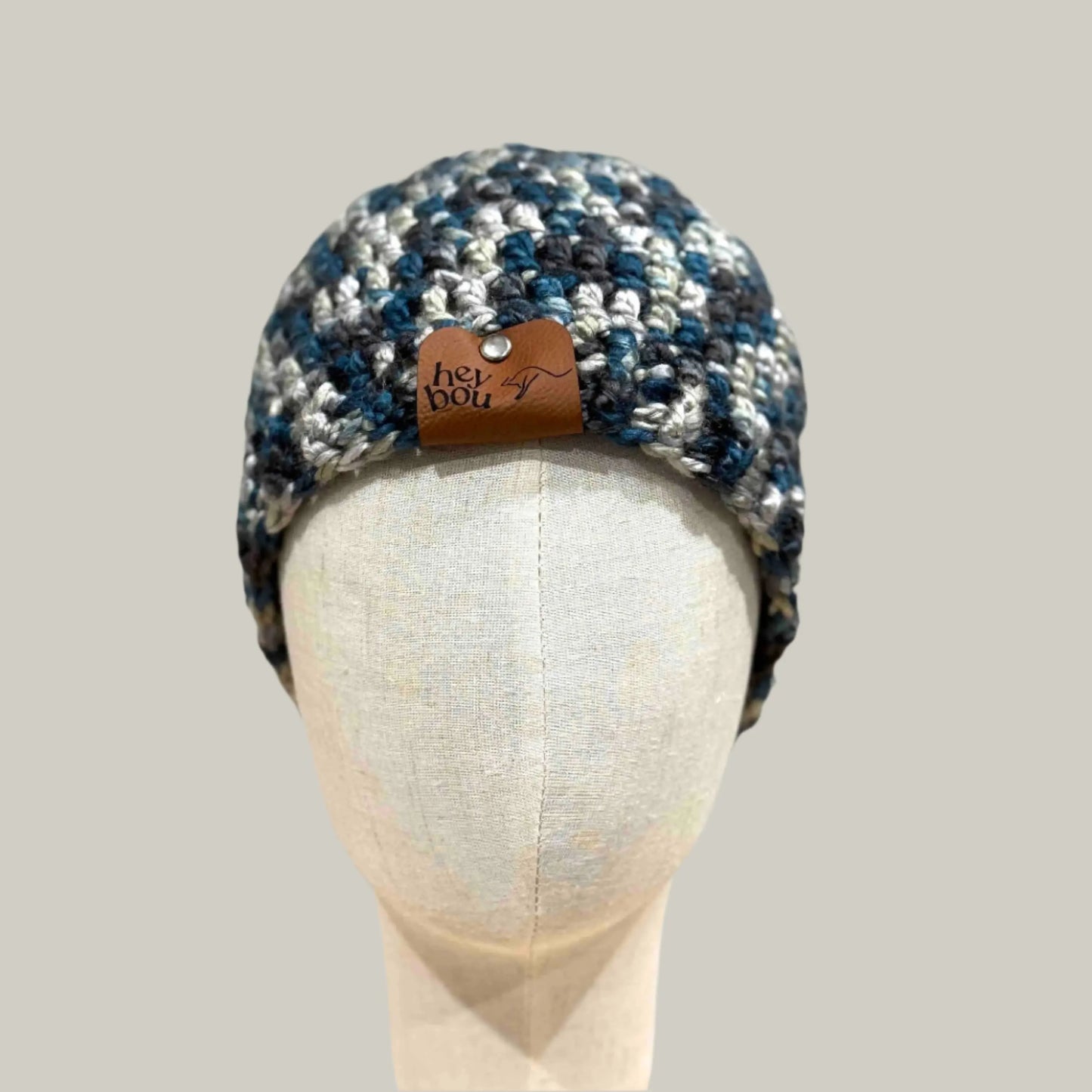 Teal & Grey Soft Child/Adult Double Crochet Beanie 47-62cm H 21cm HeyBou - Made by Lisa