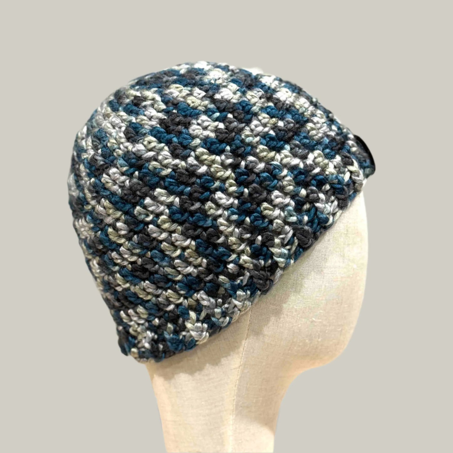 Teal & Grey Soft Child/Adult Double Crochet Beanie 47-62cm H 21cm HeyBou - Made by Lisa