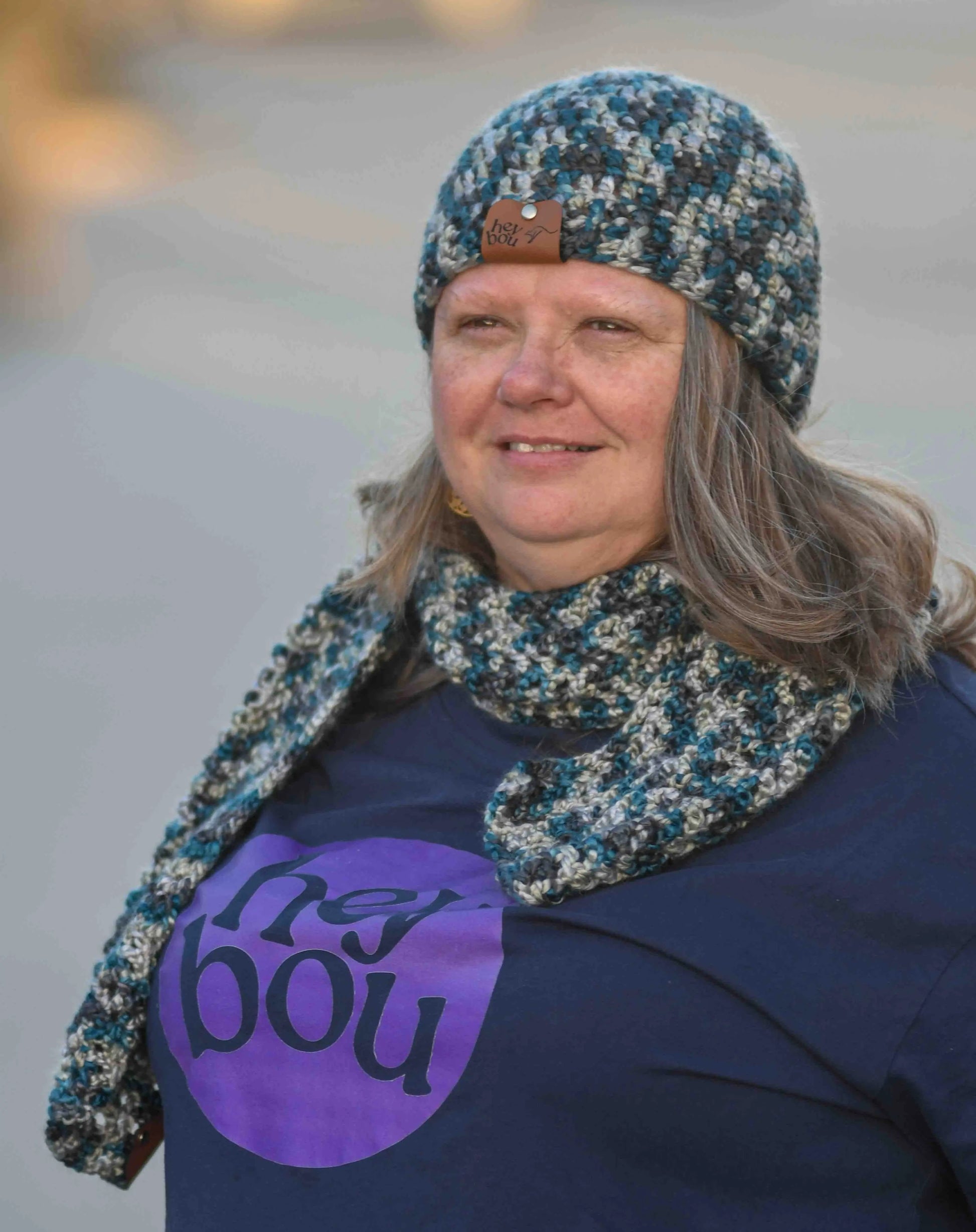 Teal & Grey Soft Double Crochet Scarf 148cm by 16cm HeyBou - Made by Lisa