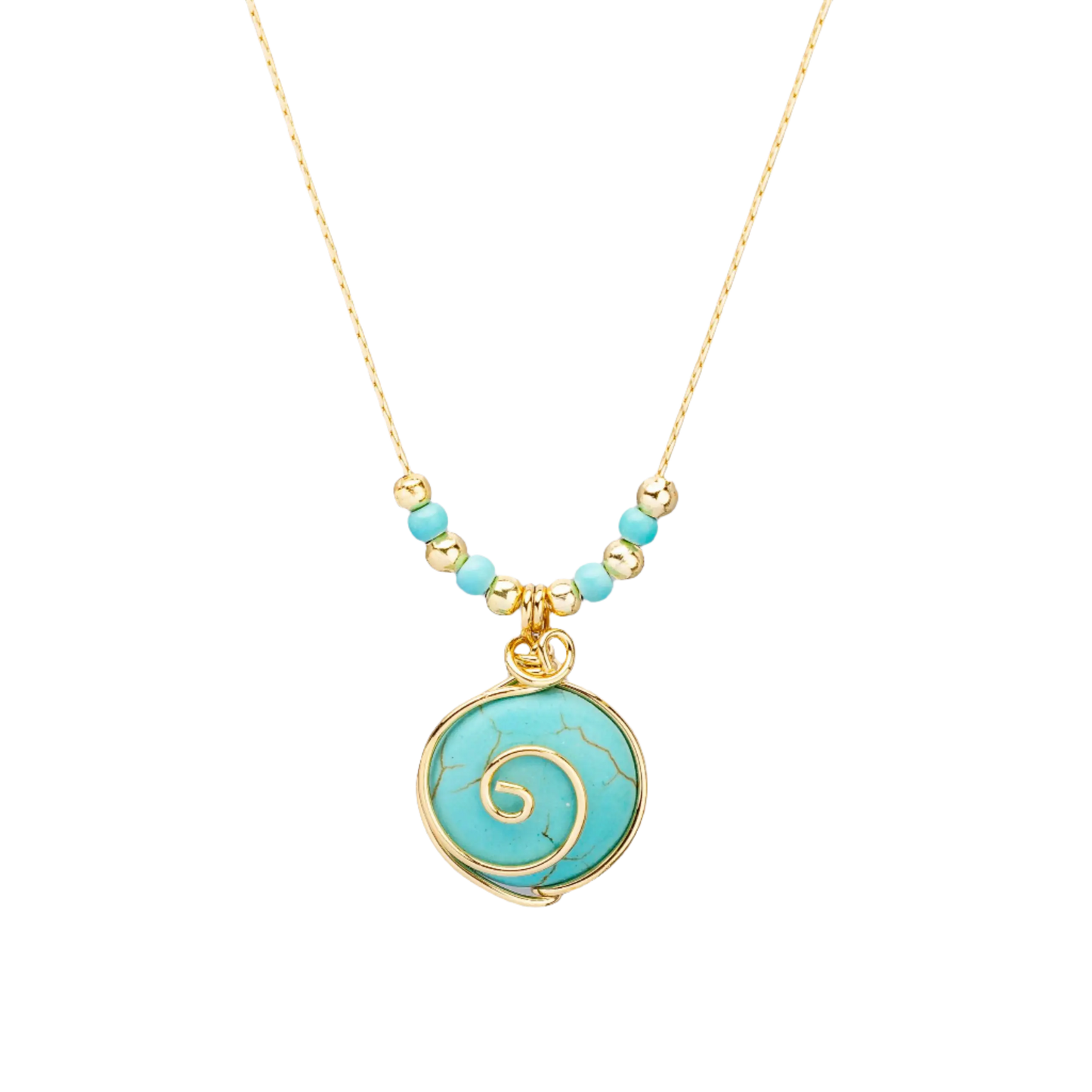 Gold Plated Circle Natural Stone Agate Swirl w Beads Necklaces Hey Bou