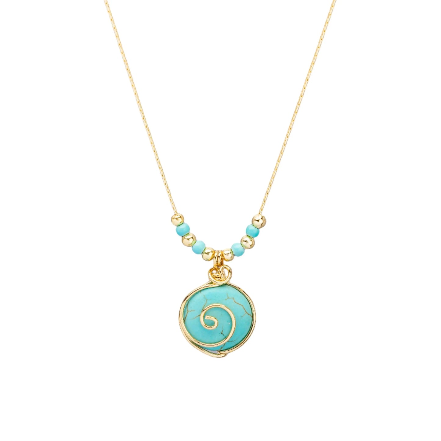 Gold Plated Natural Agate Swirl Classic with Small Beads Necklaces Hey Bou