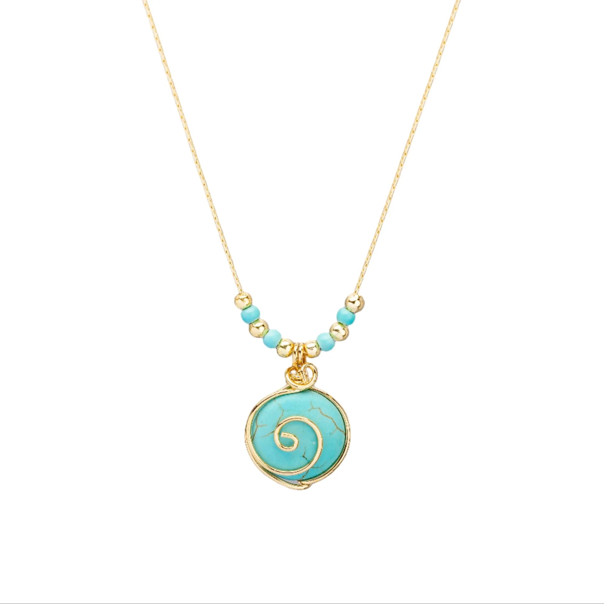 Gold Plated Natural Agate Swirl Classic with Small Beads Necklaces Hey Bou