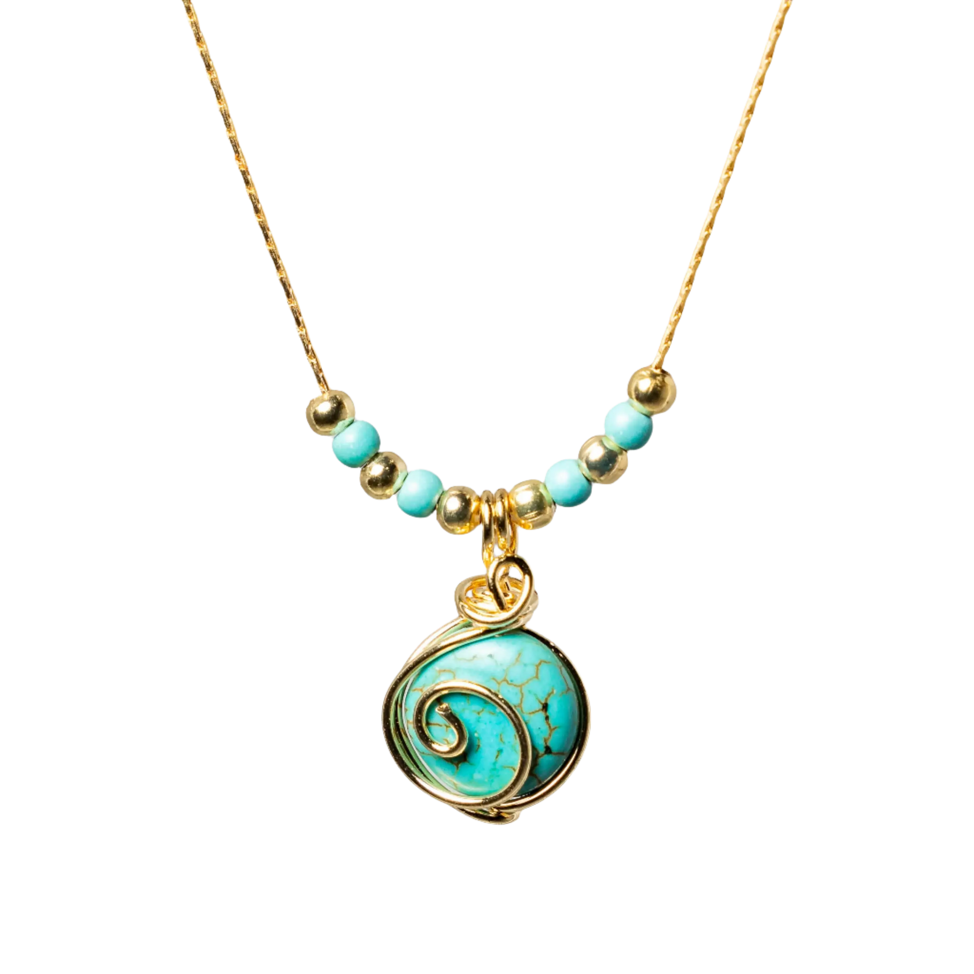 Gold Plated Circle Natural Stone Agate Swirl w Beads Necklaces Hey Bou