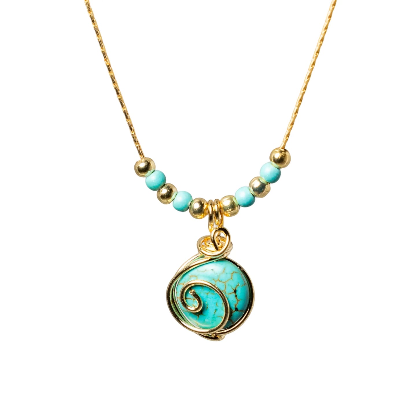 Gold Plated Natural Agate Swirl Classic with Small Beads Necklaces Hey Bou