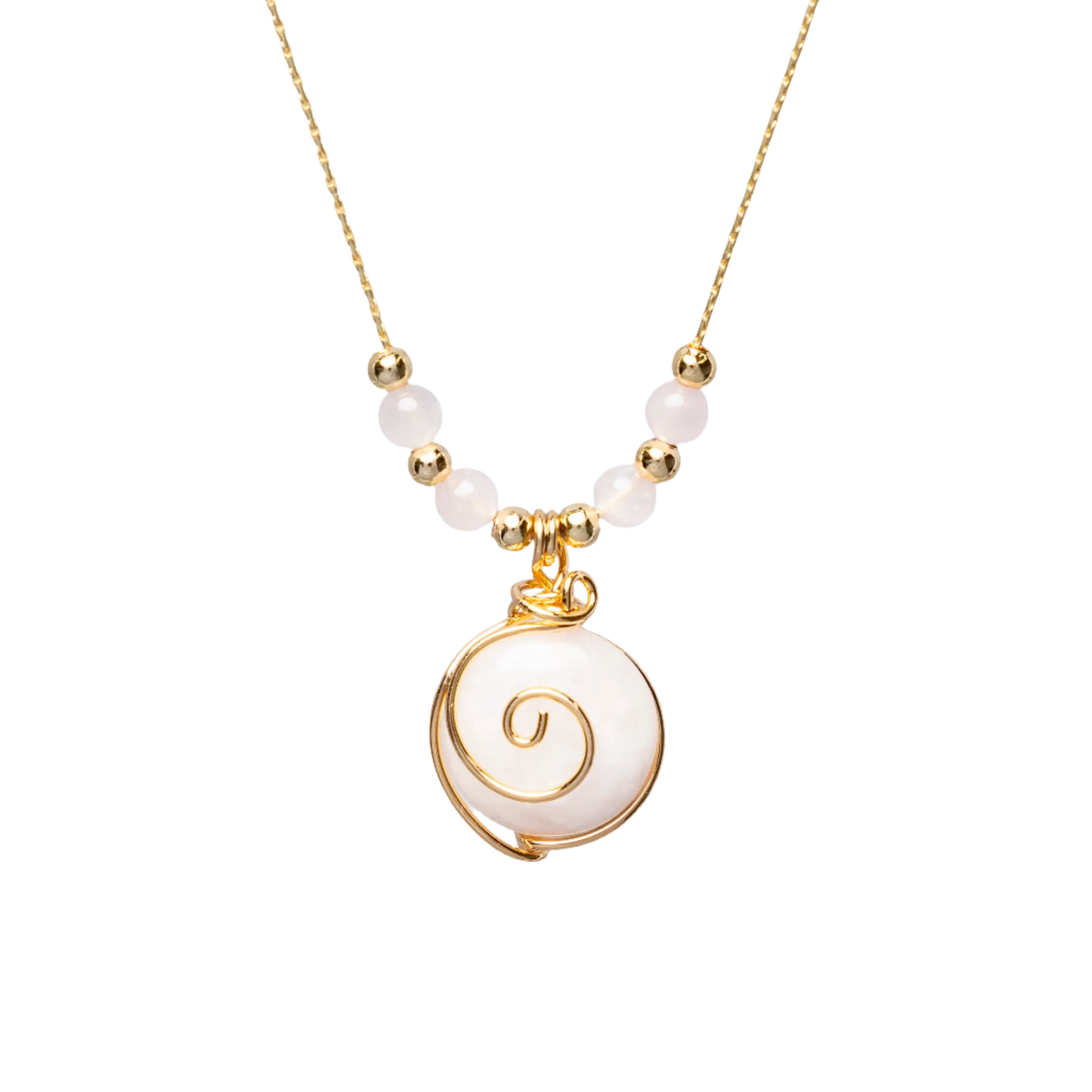 Gold Plated Circle Natural Stone Agate Swirl w Beads Necklaces Hey Bou