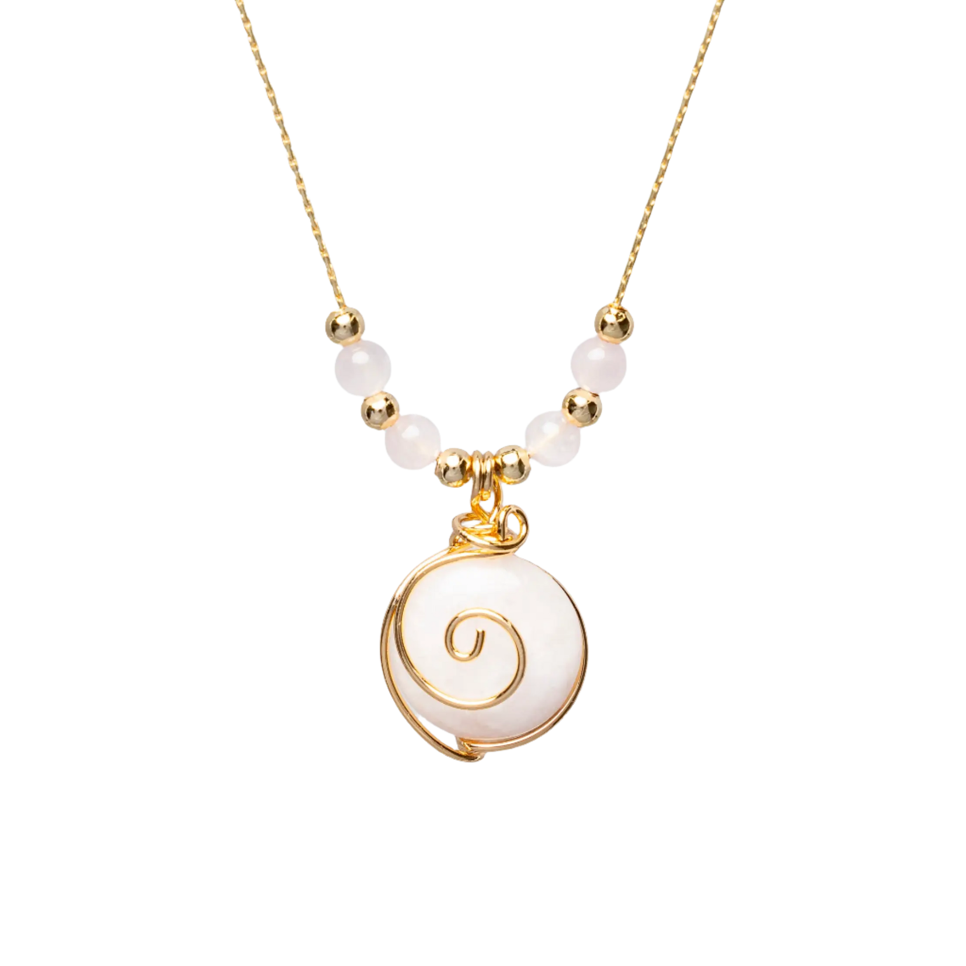 Gold Plated Circle Natural Stone Agate Swirl w Beads Necklaces Hey Bou