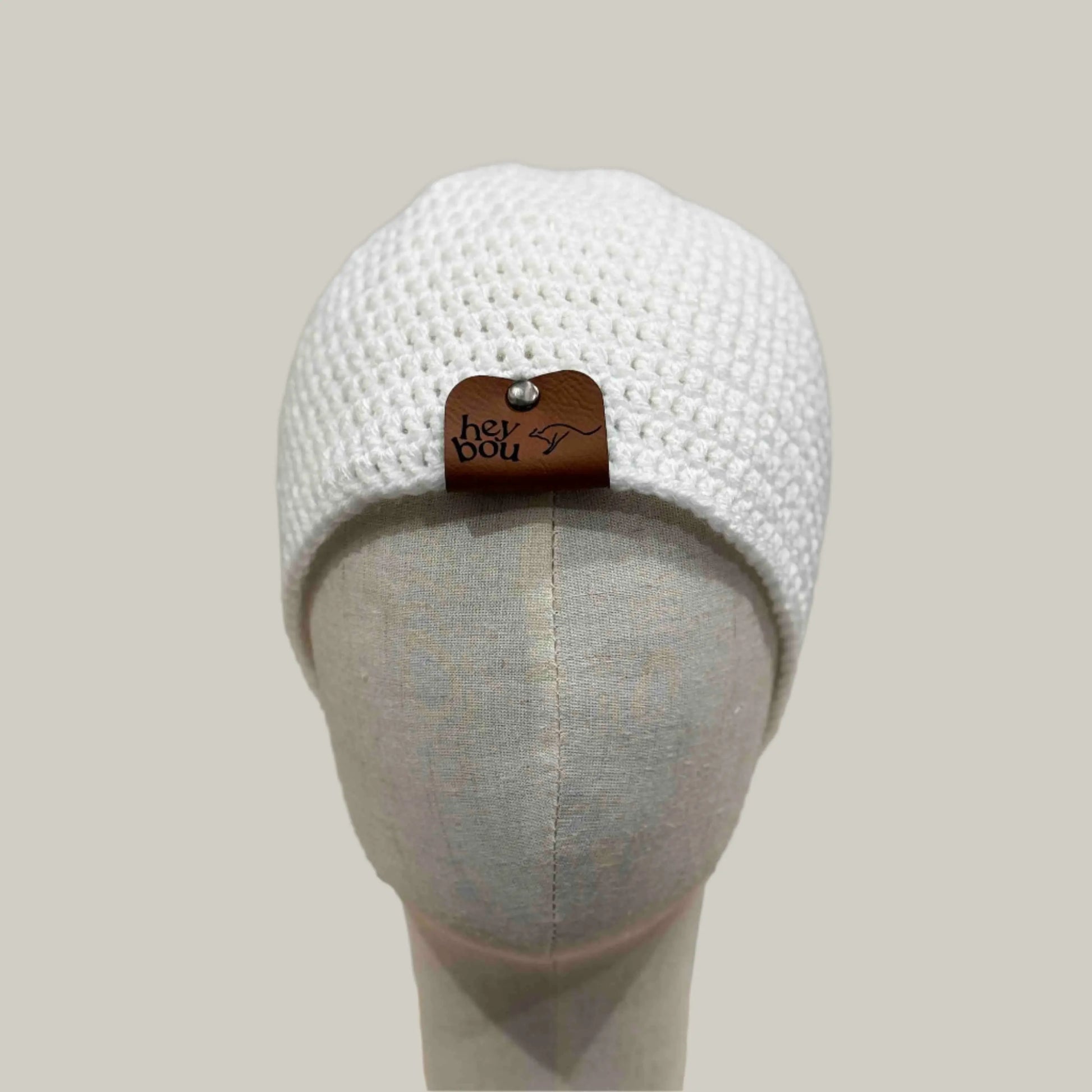 White Double Crochet Adult Beanie 55-68cm H 21cm HeyBou - Made by Lisa