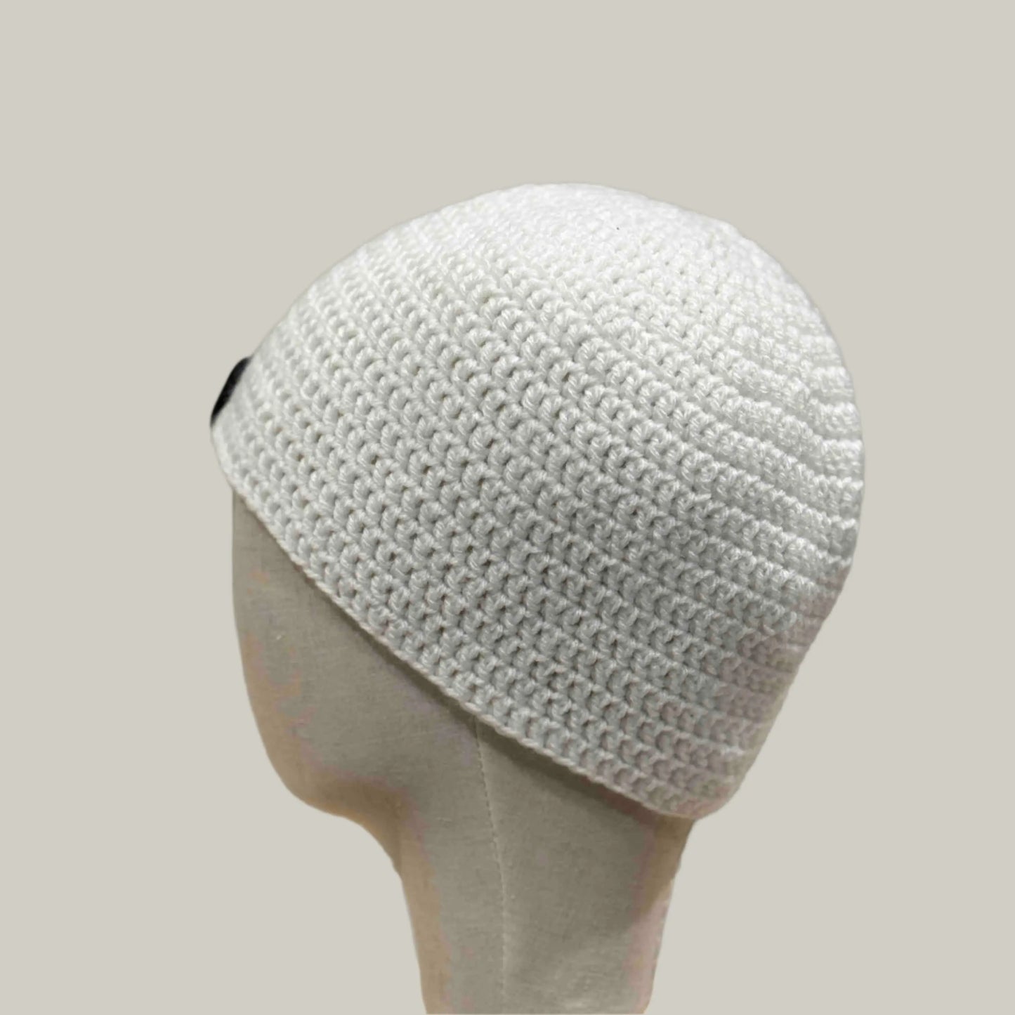 White Double Crochet Adult Beanie 55-68cm H 21cm HeyBou - Made by Lisa