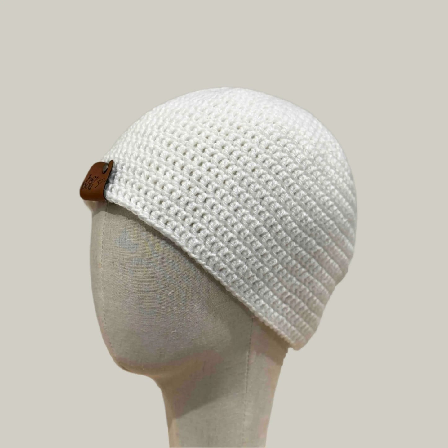 White Double Crochet Adult Beanie 55-68cm H 21cm HeyBou - Made by Lisa