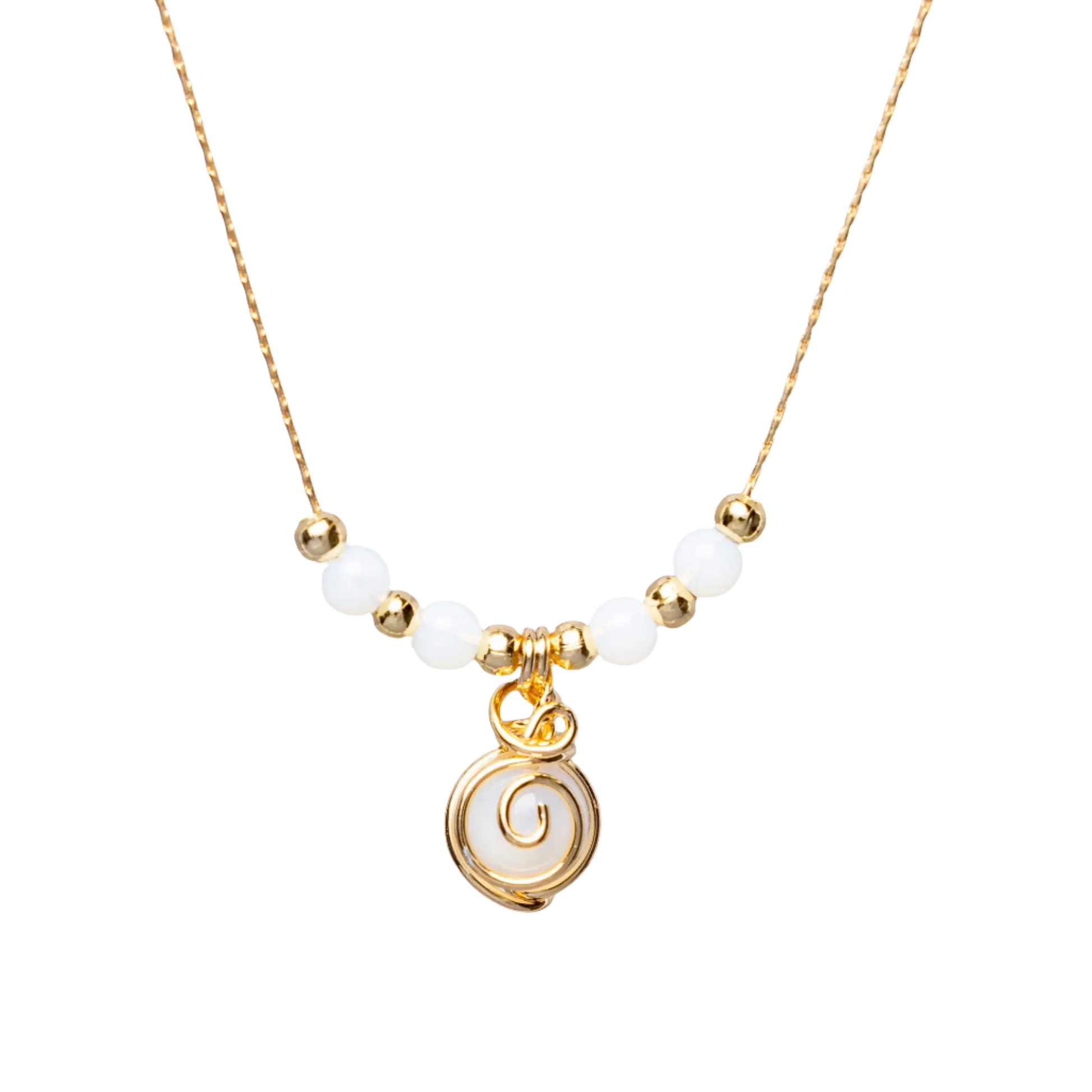 Gold Plated Natural Stone Agate Sphere Swirl & Beads Necklaces Hey Bou