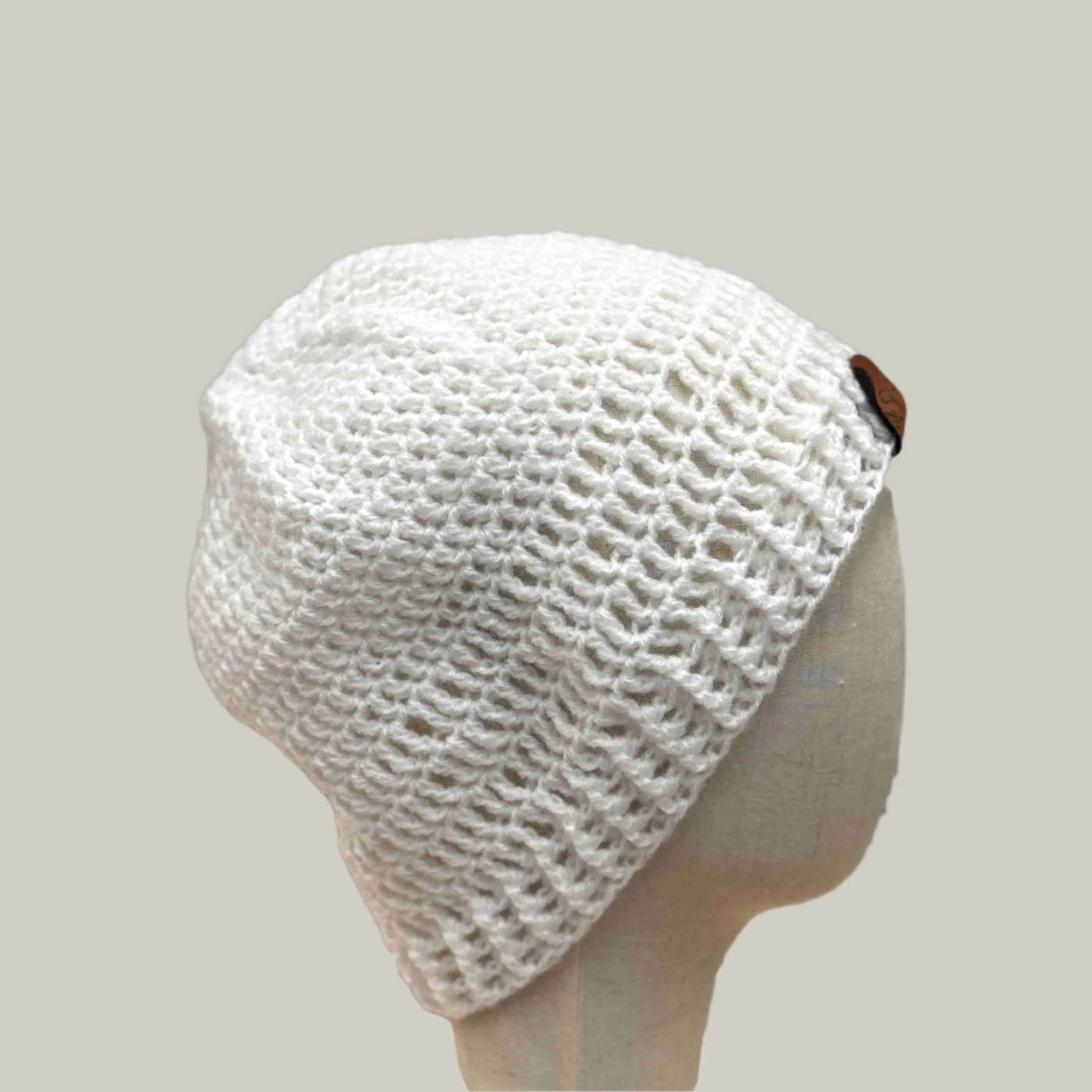 White Treble Crochet 2 Inch Rib Long Adult Beanie 55-67cm H 25cm HeyBou - Made by Lisa