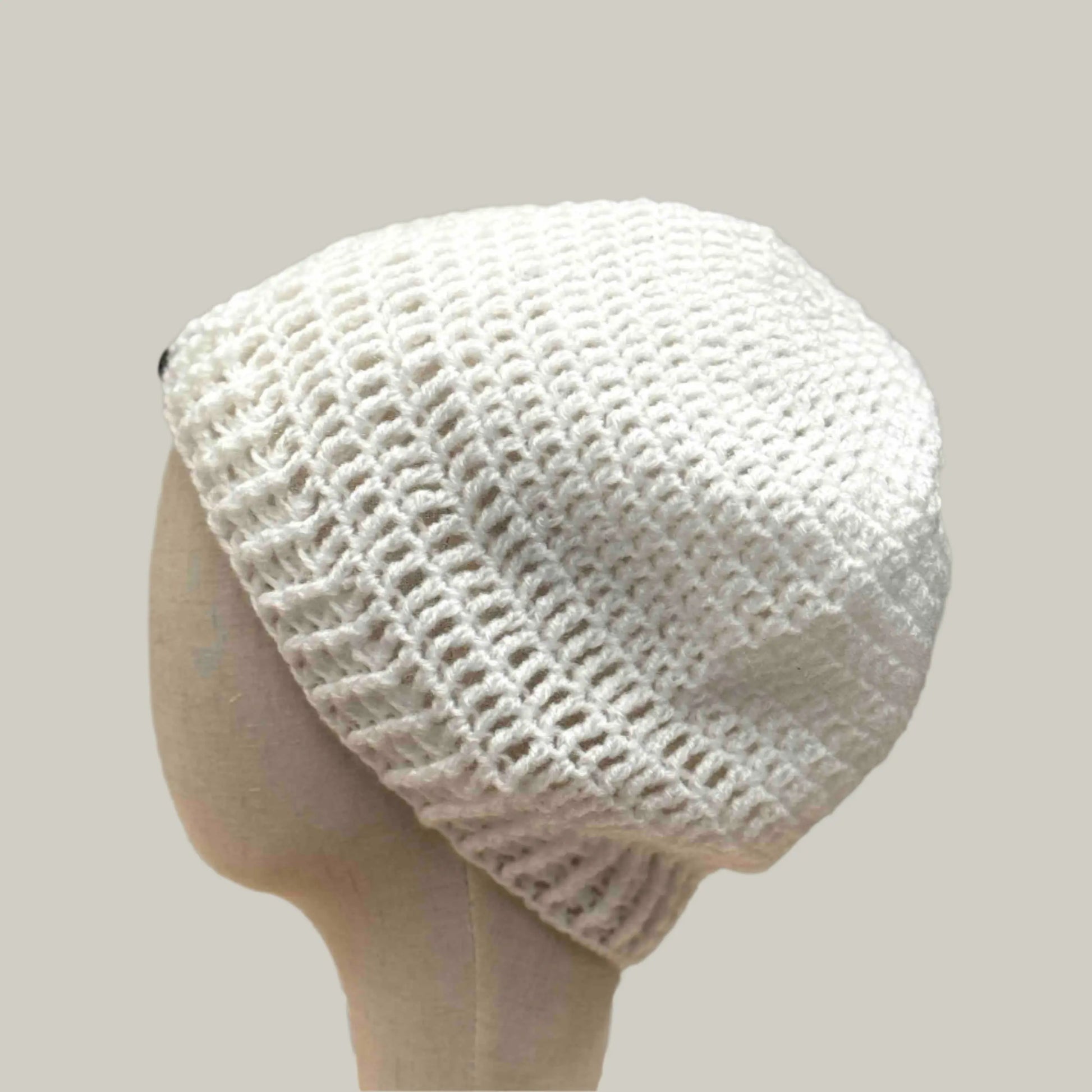 White Treble Crochet 2 Inch Rib Long Adult Beanie 55-67cm H 25cm HeyBou - Made by Lisa
