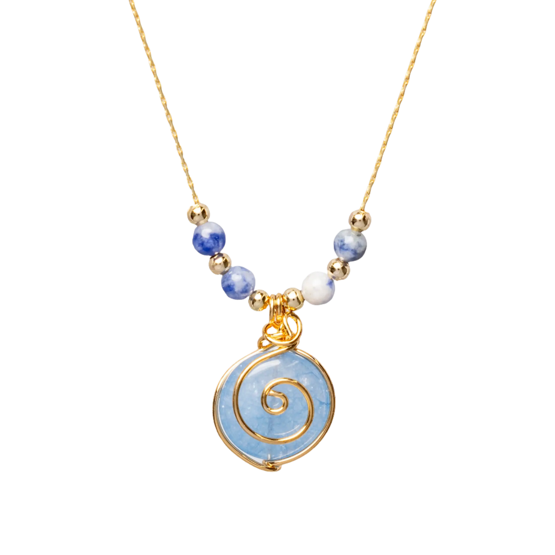 Gold Plated Circle Natural Stone Agate Swirl w Beads Necklaces Hey Bou