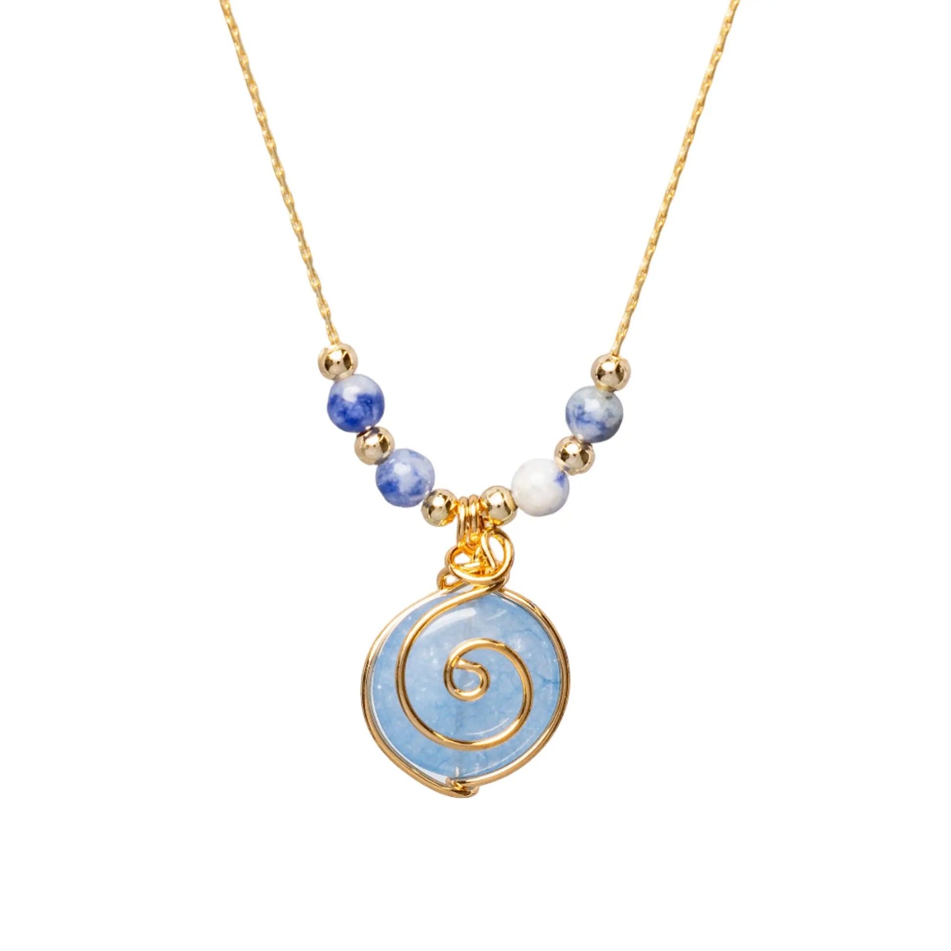 Gold Plated Natural Agate Swirl Classic with Small Beads Necklaces Hey Bou