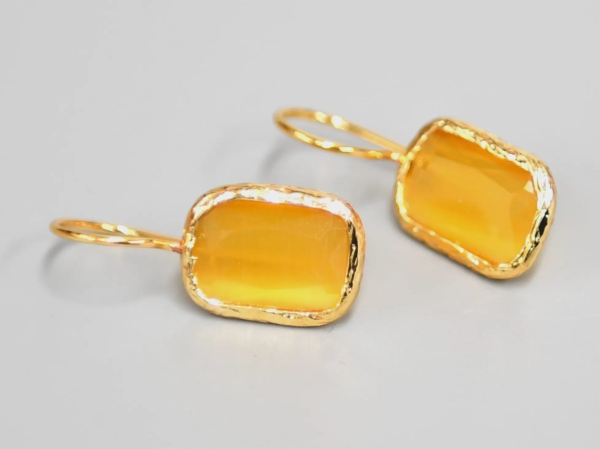 Gold Plated Yellow Rectangular Cat Eye Earrings Hey Bou