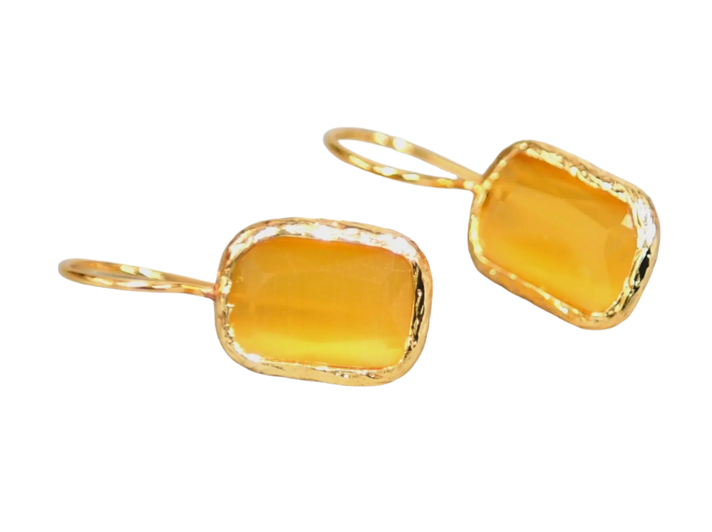 Gold Plated Yellow Rectangular Cat Eye Earrings Hey Bou