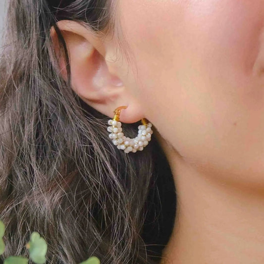 Mother of Pearl Cascara Hoop Earrings Arete