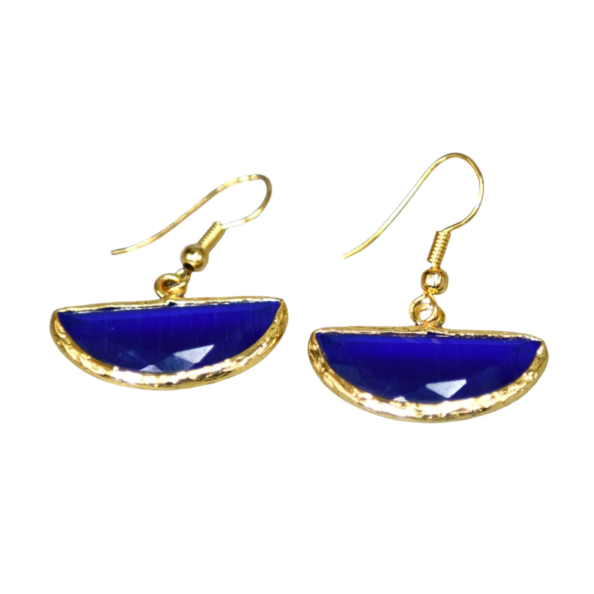 Gold Plated Royal Blue Semi Cat Eye Earrings Hey Bou