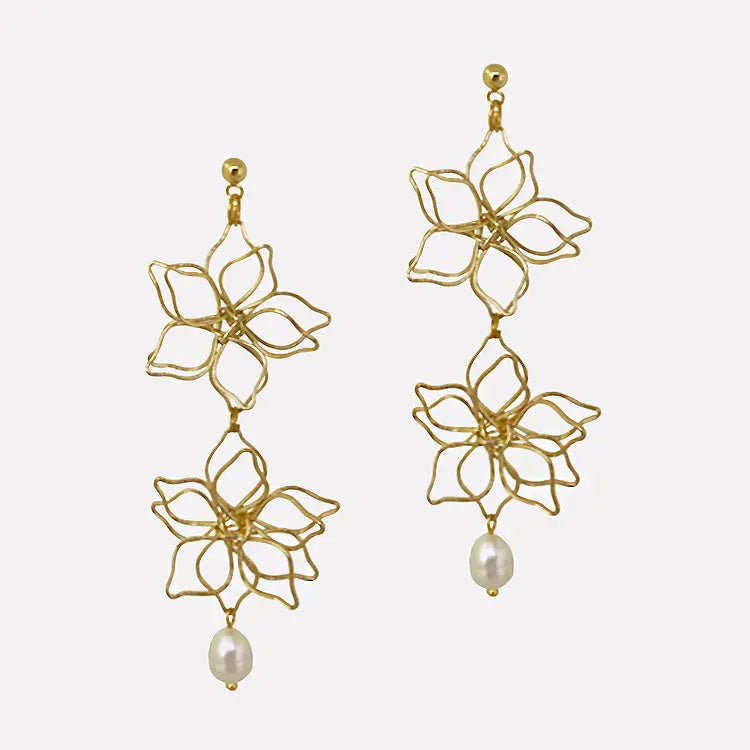 Flora Fino Pearl Drop Stud Earrings Arete