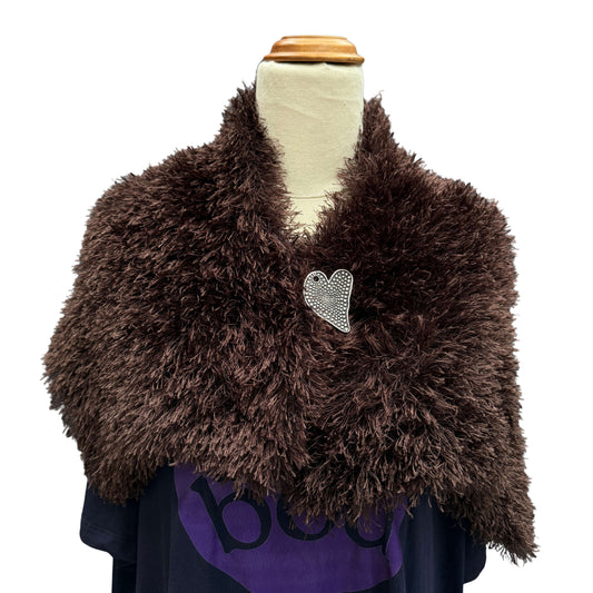 Brown Fluffy Wide Knitted Scarf 160cm x 32cm HeyBou