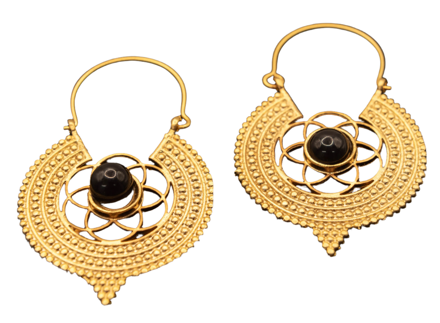 Gold Plated Natural Stone (Black) Neuron Earrings Hey Bou