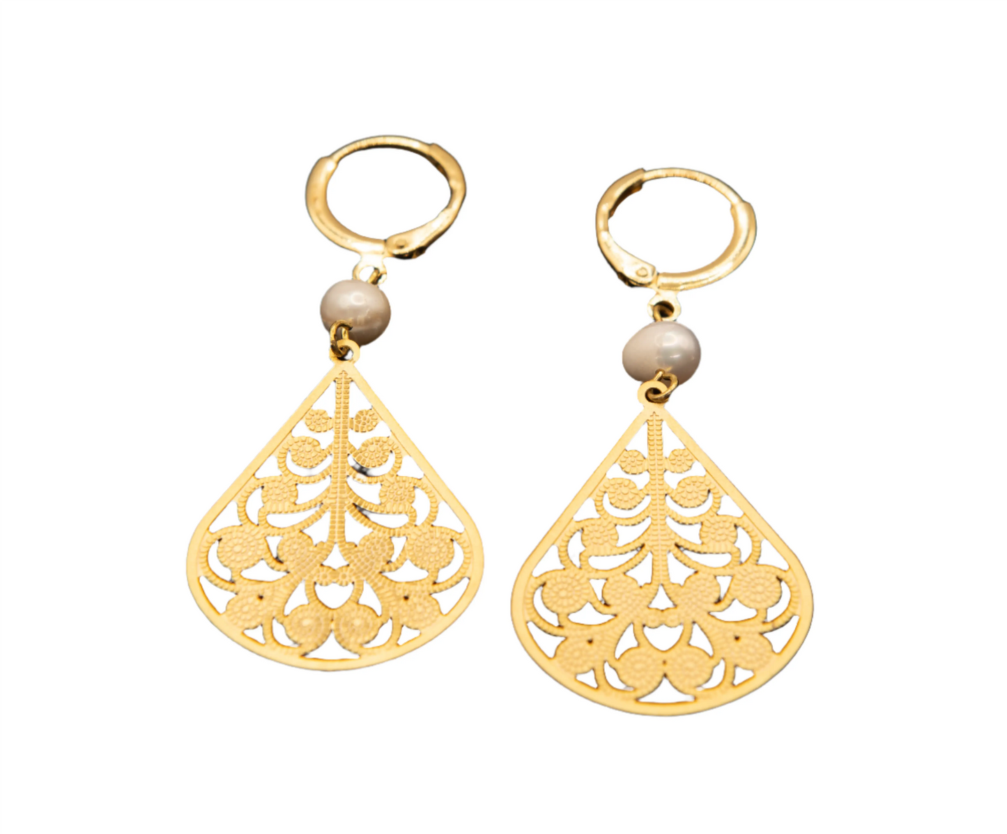 Gold Plated Freshwater Pearl Teardrop Earrings Hey Bou