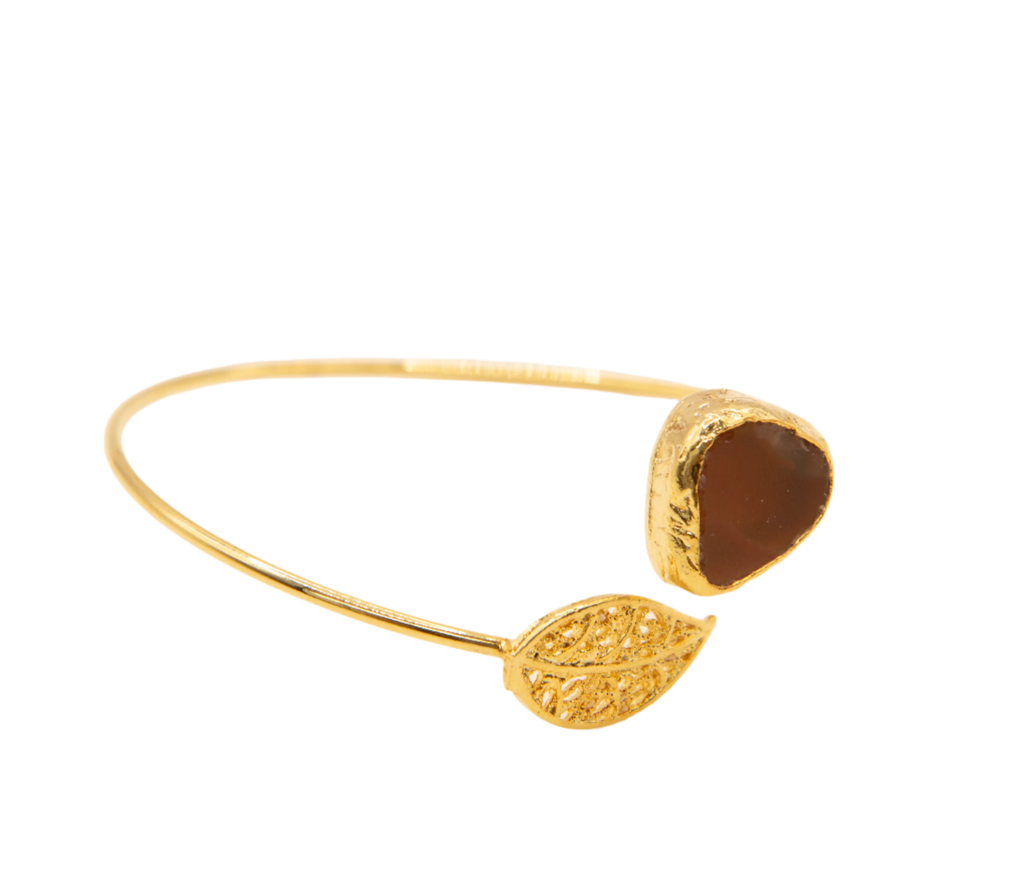Gold Plated Leaf and Amber Tear Drop Stone Bracelet Hey Bou
