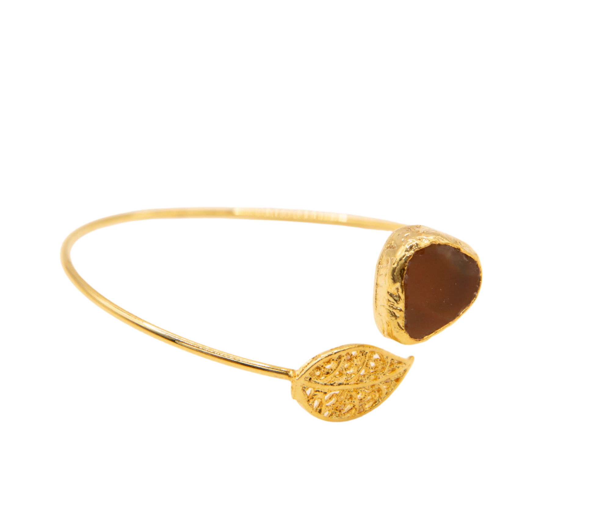 Gold Plated Leaf and Amber Tear Drop Stone Bracelet Hey Bou