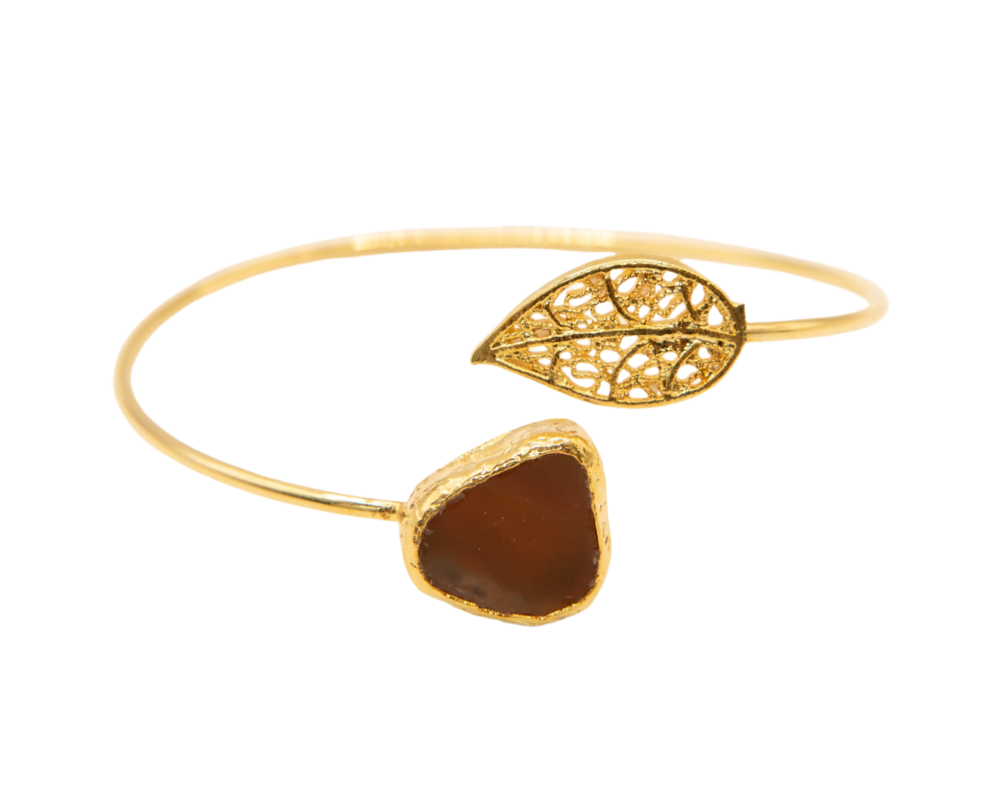 Gold Plated Leaf and Amber Tear Drop Stone Bracelet Hey Bou