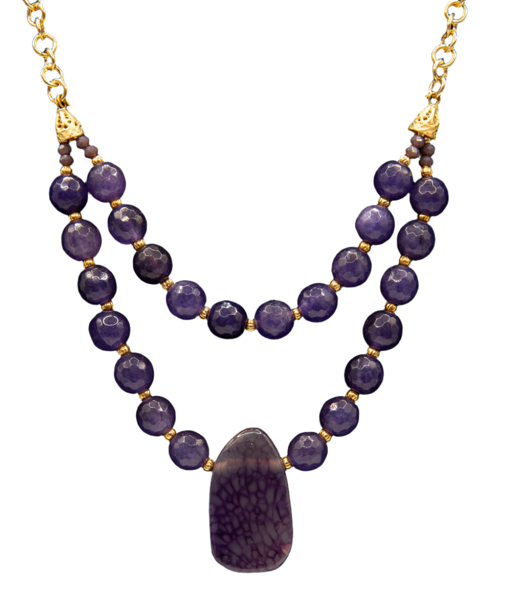 Gold Plated Amethyst Stone and Bead Necklace Hey Bou
