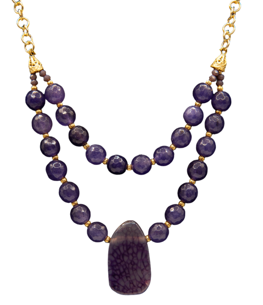Gold Plated Amethyst Stone and Bead Necklace Hey Bou
