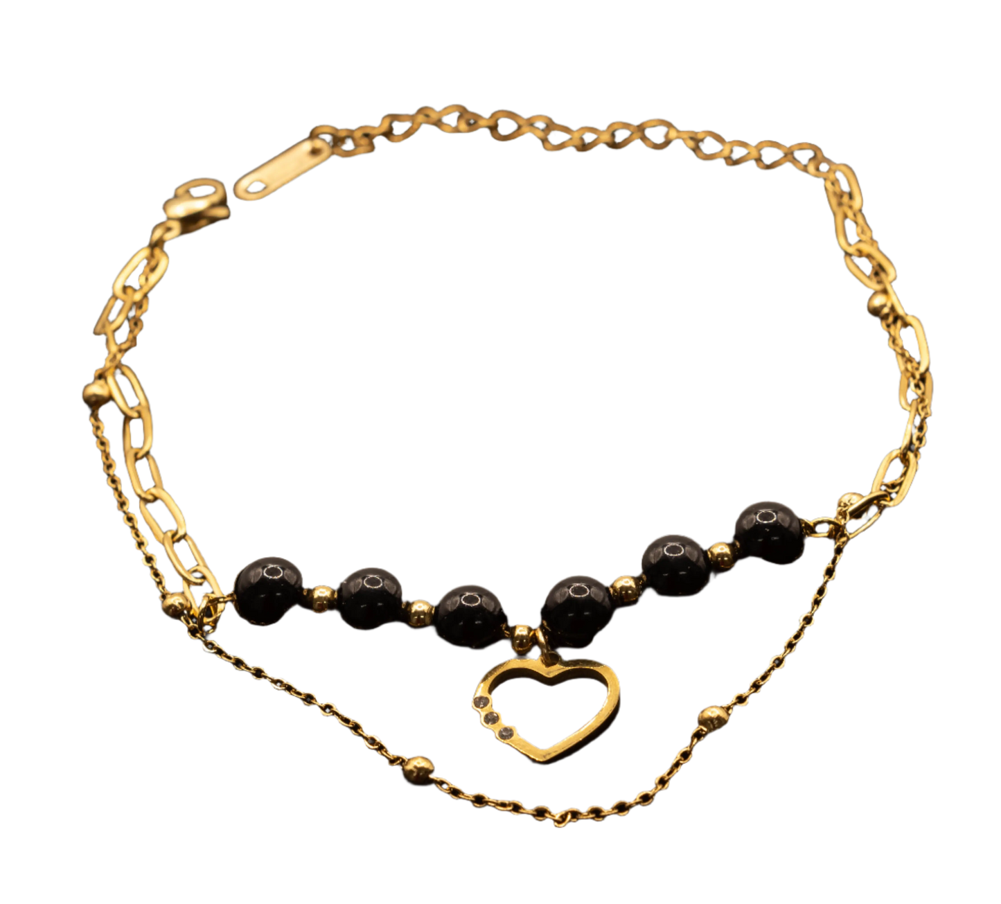 Gold & Silver Plated Stainless Steel Heart Bead Bracelet Hey Bou