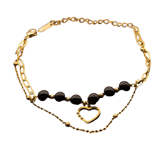 Gold & Silver Plated Stainless Steel Heart Bead Bracelet Hey Bou
