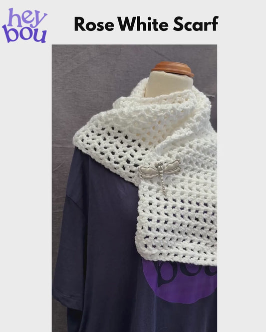Handmade White Rose Crochet *Dc, ch* Pattern Scarf | Hey Bou