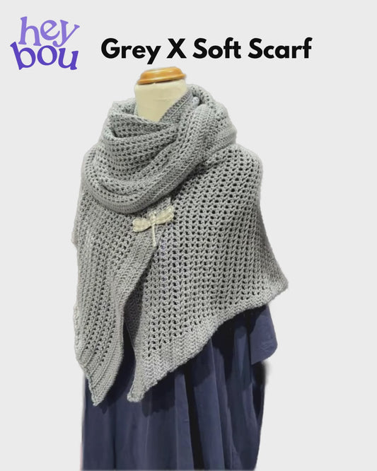 Handmade Grey X Soft Crochet Scarf | Hey Bou