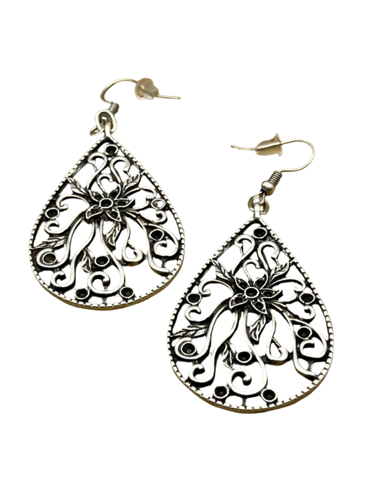 Silver Plated Floral Teardrops Earrings Hey Bou