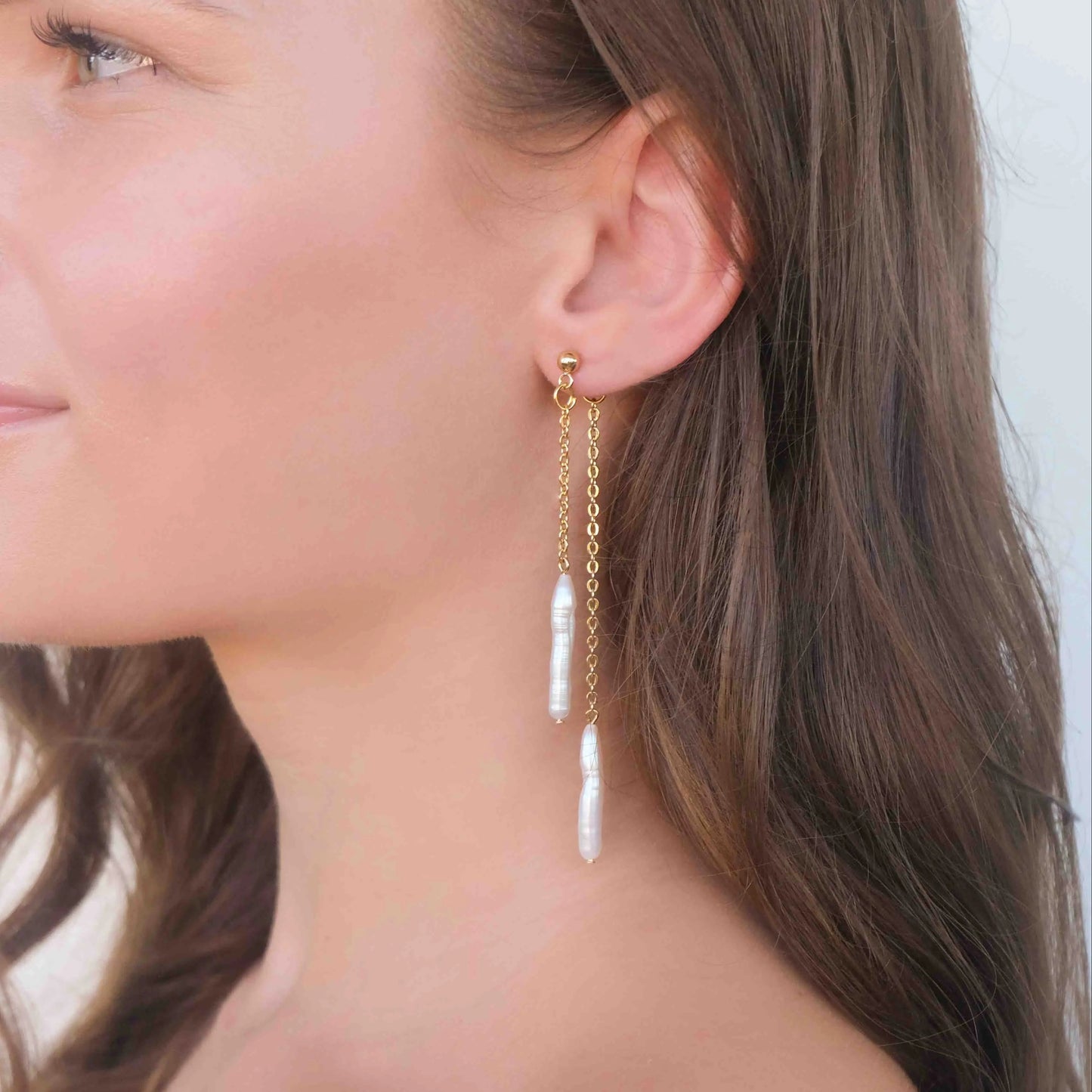 Two-way Tila Pearl Stud Earrings Arete