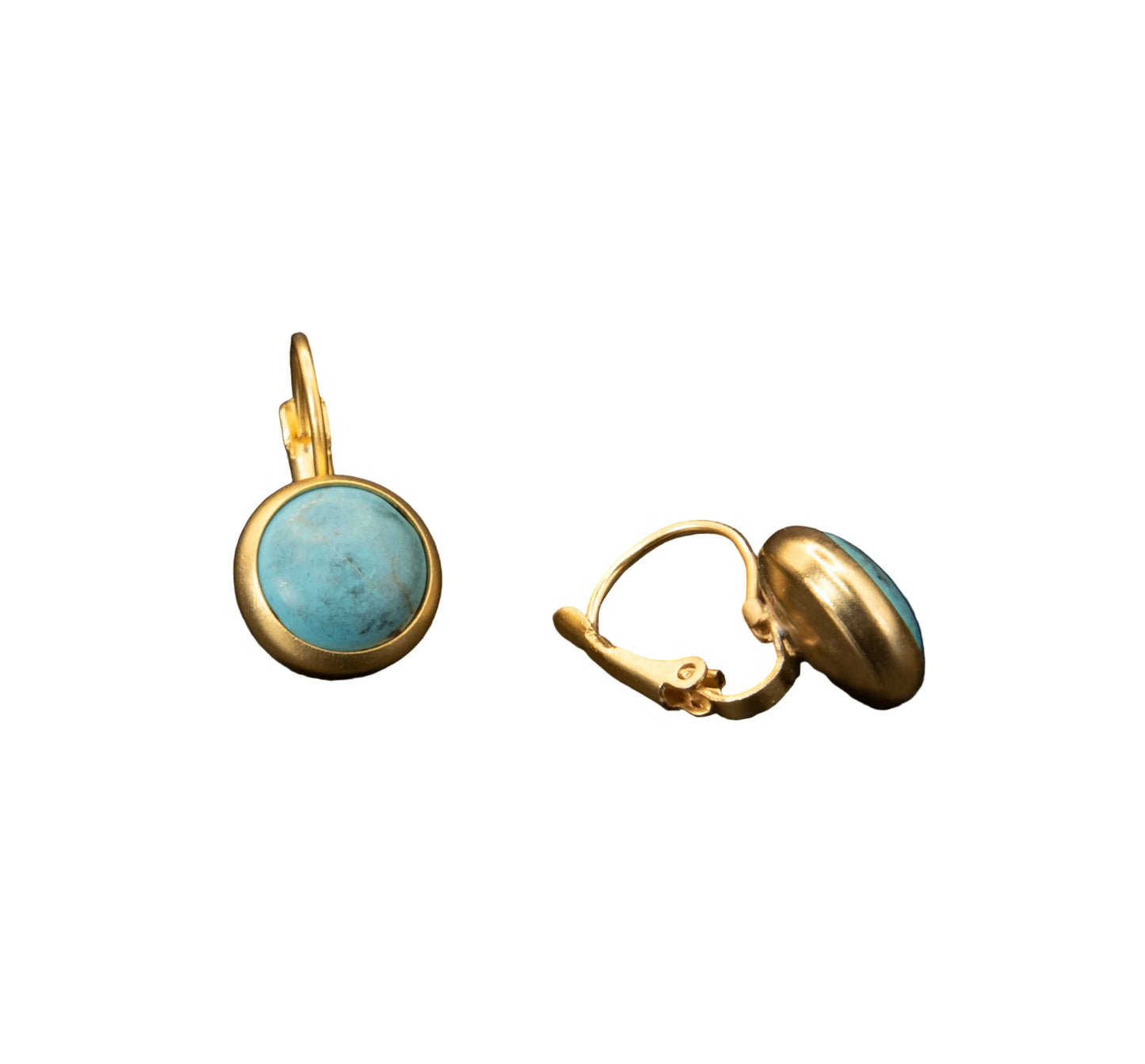 Gold Plated Natural Stone Small Hook Earrings