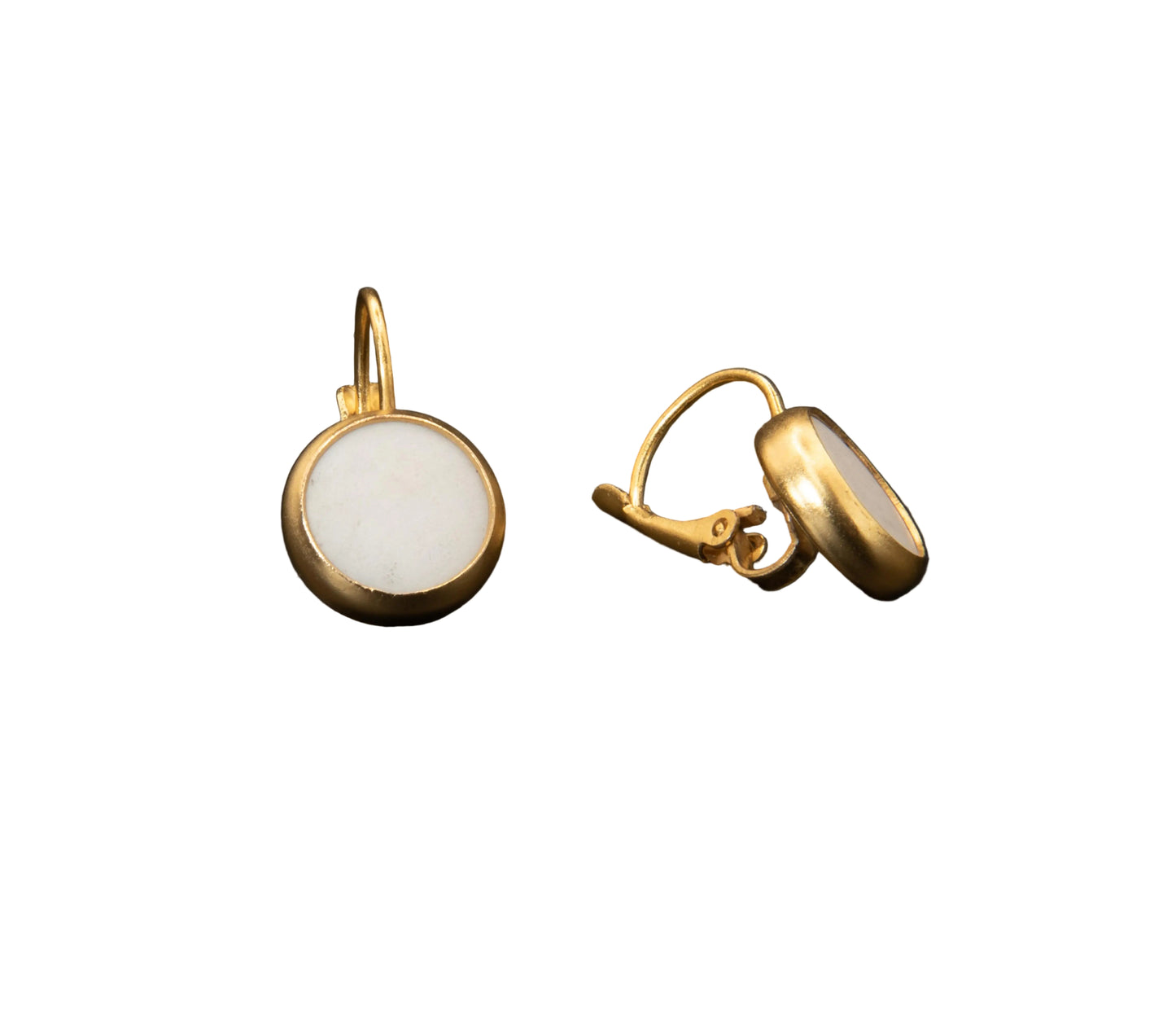 Gold Plated Natural Stone Small Hook Earrings