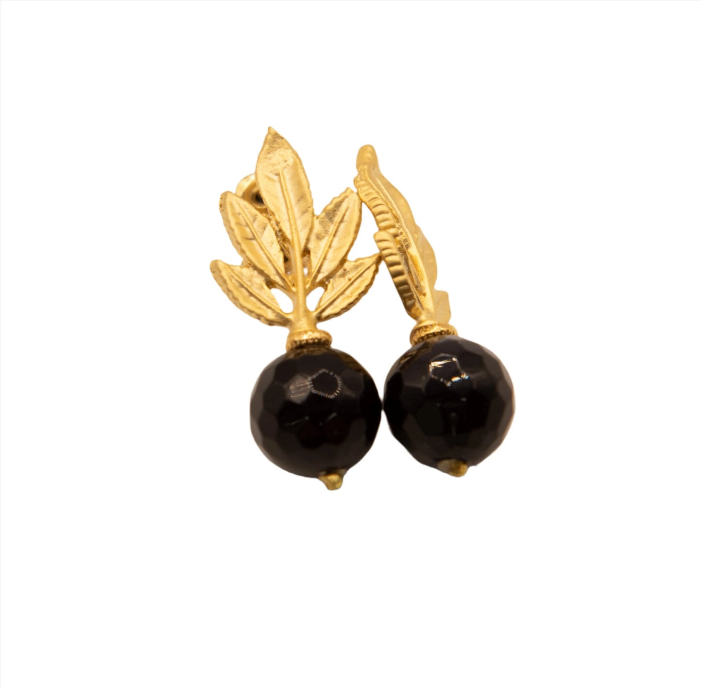 Gold Plated Black Bead and Leaf Earrings Hey Bou